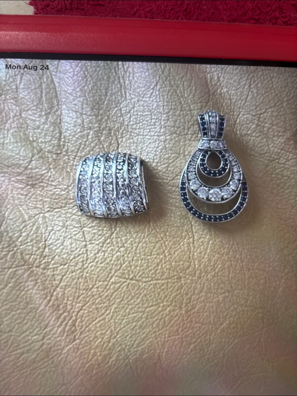 Source Unknown Silver-Tone Pavé and Blue-Accented Brooch Set